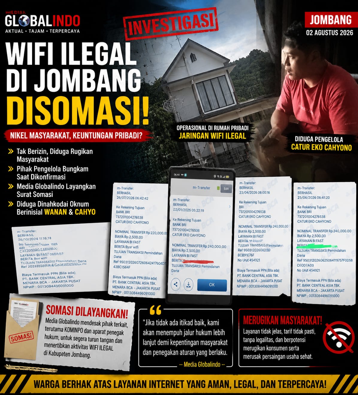 Somasi Dilayangkan, Dugaan Penyelenggaraan WiFi Tanpa Legalitas di Jombang Jadi Sorotan